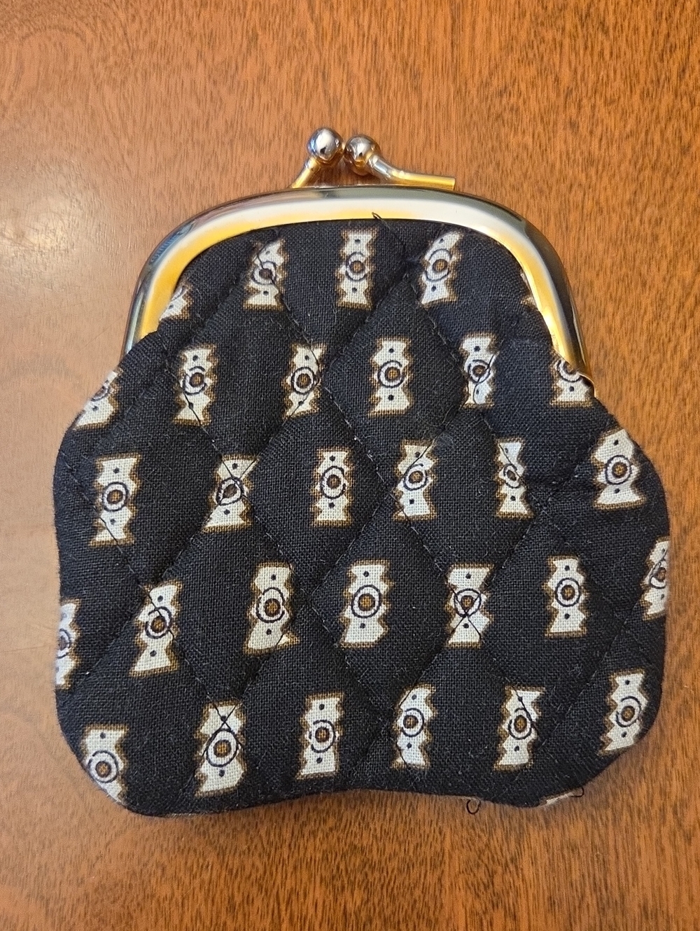 Vera Bradley Black Quilted Coin Purse with Gold Frame & Kiss-lock Clasp